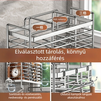Rozsdamentes acélból készült fali tartó konyhai eszközökhöz, drenázs funkcióval, modern minimalista stílus, modell YK-X, Er Mo