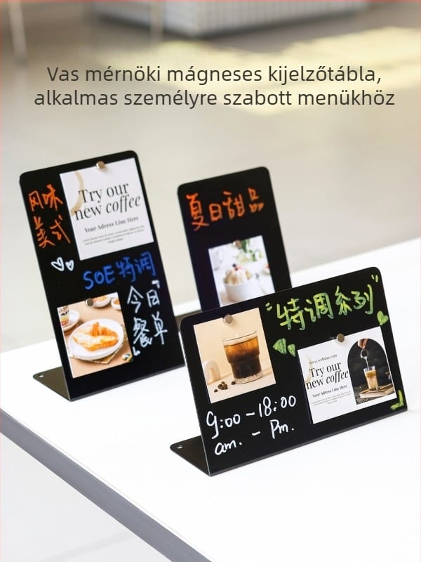 Fém asztali mágneses jegyzet- és üzenettartó, függőleges elrendezésű, fotóállvánnyal