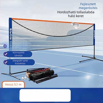 Badminton háló – hordozható, mozgatható, egyszerűen felállítható; Anyag: nylon, acél; Alkalmas badmintonhoz és asztaliteniszhez