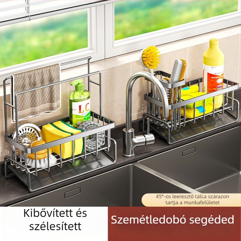 Rozsdamentes acél szivacs- és mosogatótartó – sokoldalú, mozgatható konyhai drenázs szervező