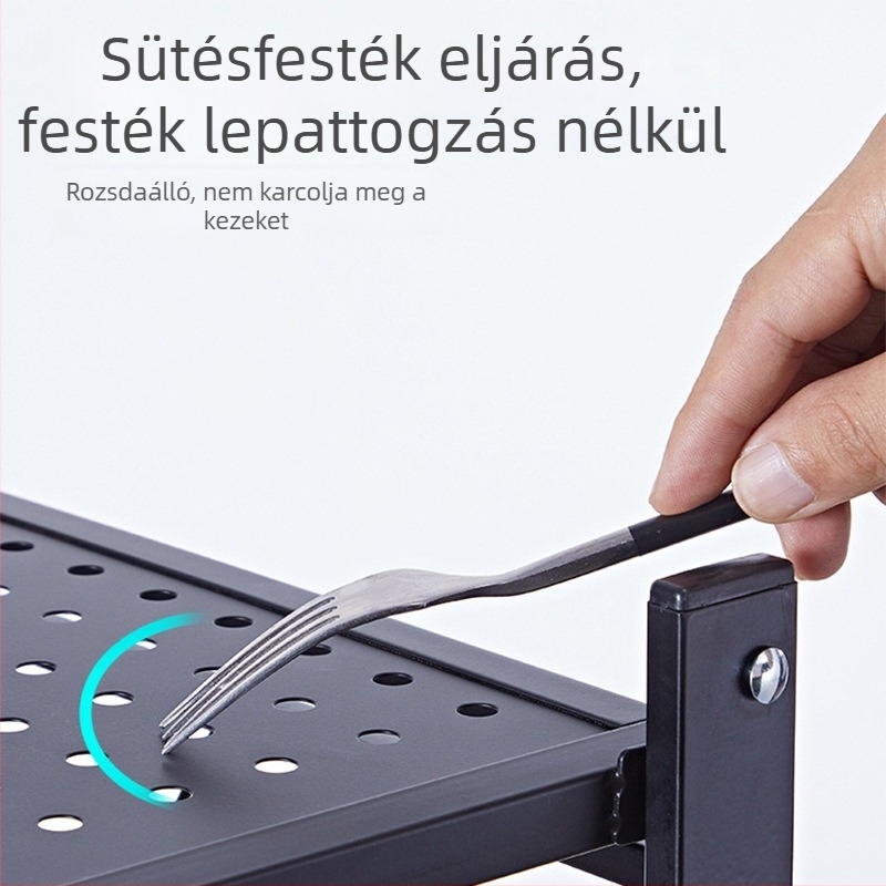 Konyhai összecsukható, többelemeletes állvány, padlón álló mikrosütő-hordozó, szénacélból, összecsukható, mozgatható, szerelés nélkül