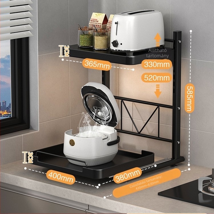 Kihúzható pult alatti tároló konyhai készülékekhez — Fém, modern, minimalist stílus, Modell 1, testreszabott minták, például rizsfőző, mikrohullámú sütő és sütő