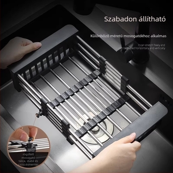 Kihúzható mosogatóhoz tartozó szárítóállvány | 304 rozsdamentes acél | univerzális specifikáció | többfunkciós drénkosár | modern minimalista stílus