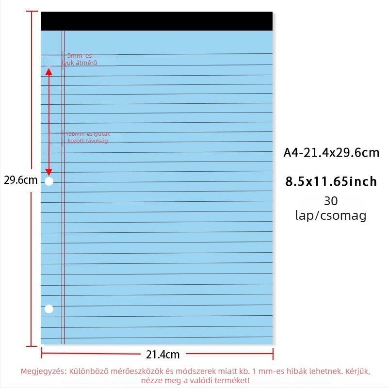 Szabad levélfüzet iroda, amerikai háromlyukas kötés, vonalas belső oldalak, 70 g/m2 papír a borítóhoz és a belső oldalakhoz