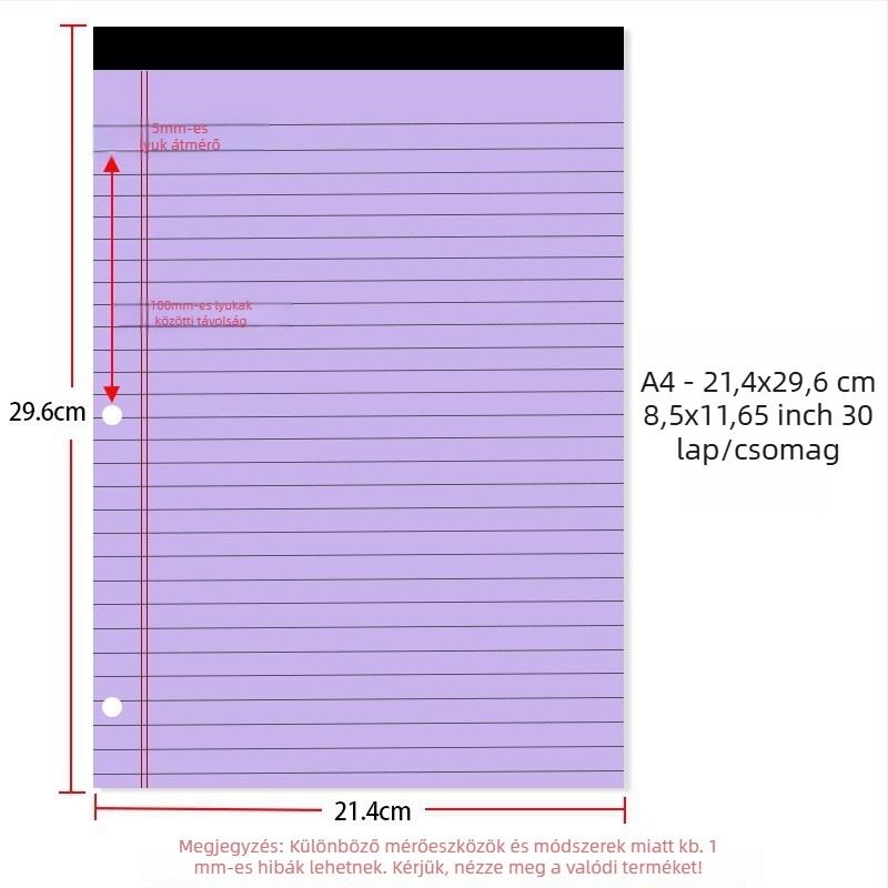 Szabad levélfüzet iroda, amerikai háromlyukas kötés, vonalas belső oldalak, 70 g/m2 papír a borítóhoz és a belső oldalakhoz