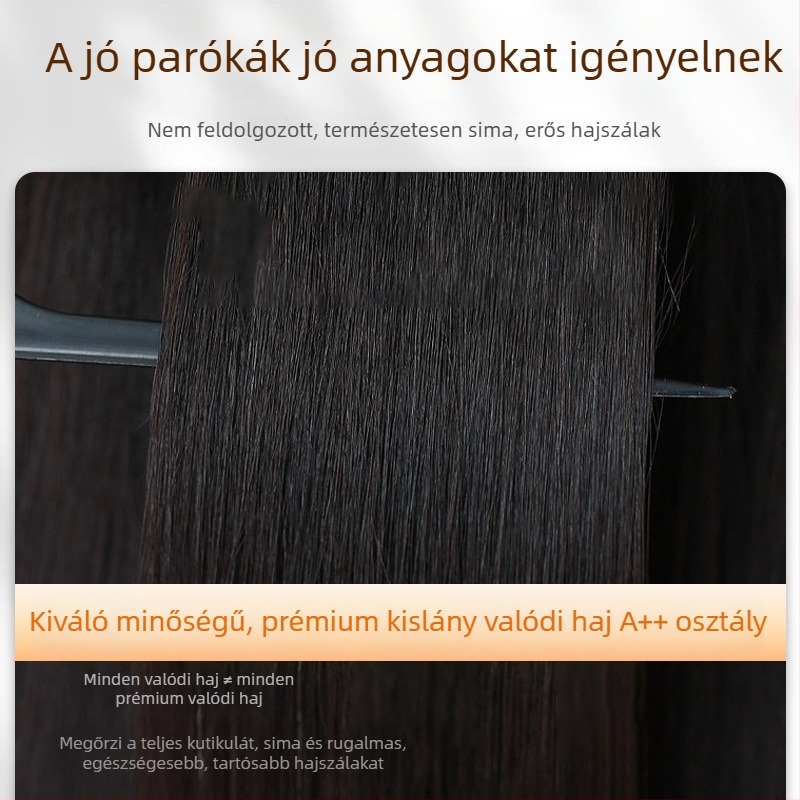 Női paróka emberi hajból, teljes fejfedés hajhullás esetén, diagonális frufru, festhető vagy permelhető