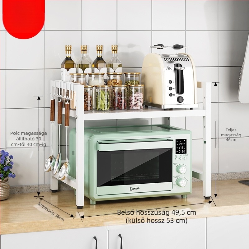 Kihajtható, fémből készült konyhai mikrohullámú sütő tartóállvány – pult melletti rendező, modell T18 – modern minimalista dizájn, alkalmas sütőre, rizsfőzőre és légsütőre