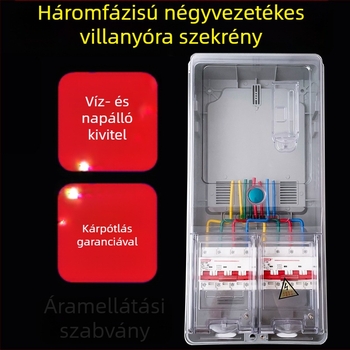 Háromfázisú négyvezetékes mérődoboz, kültéri vízálló, felületre szerelhető, átlátszó műanyag, kártya behelyezés