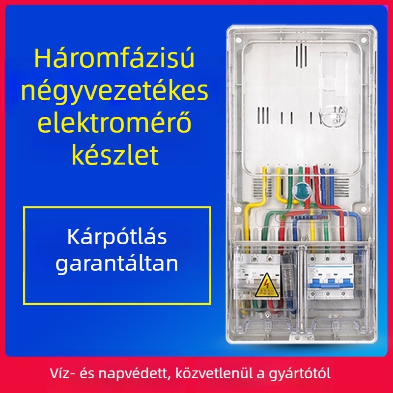 Háromfázisú négyvezetékes mérődoboz, kültéri vízálló, felületre szerelhető, átlátszó műanyag, kártya behelyezés