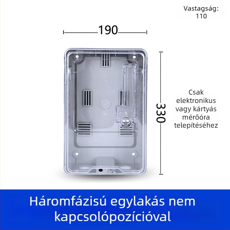 Háromfázisú négyvezetékes mérődoboz, kültéri vízálló, felületre szerelhető, átlátszó műanyag, kártya behelyezés