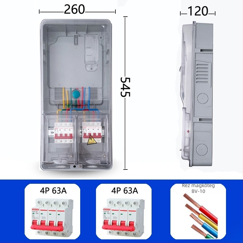 Háromfázisú négyvezetékes mérődoboz, kültéri vízálló, felületre szerelhető, átlátszó műanyag, kártya behelyezés