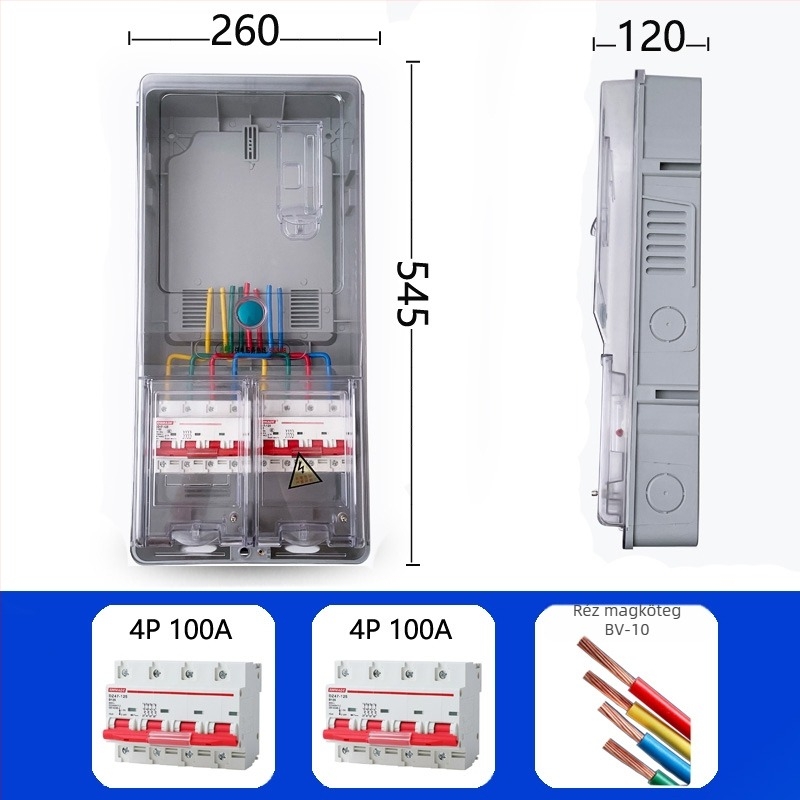 Háromfázisú négyvezetékes mérődoboz, kültéri vízálló, felületre szerelhető, átlátszó műanyag, kártya behelyezés