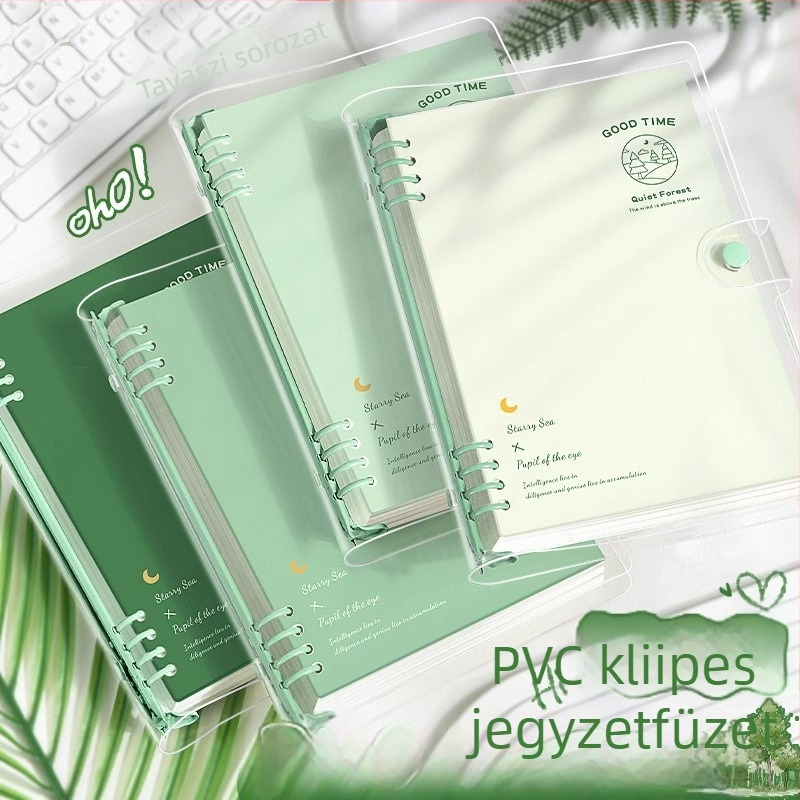 Kohara PP borítóval notesz, lazán kötött jegyzetfüzet, puha fedél, vastagabb kialakítás, INS-stílus, kivehető napló; papír 70 g/m² nyers fa rostból, 100–200 oldal