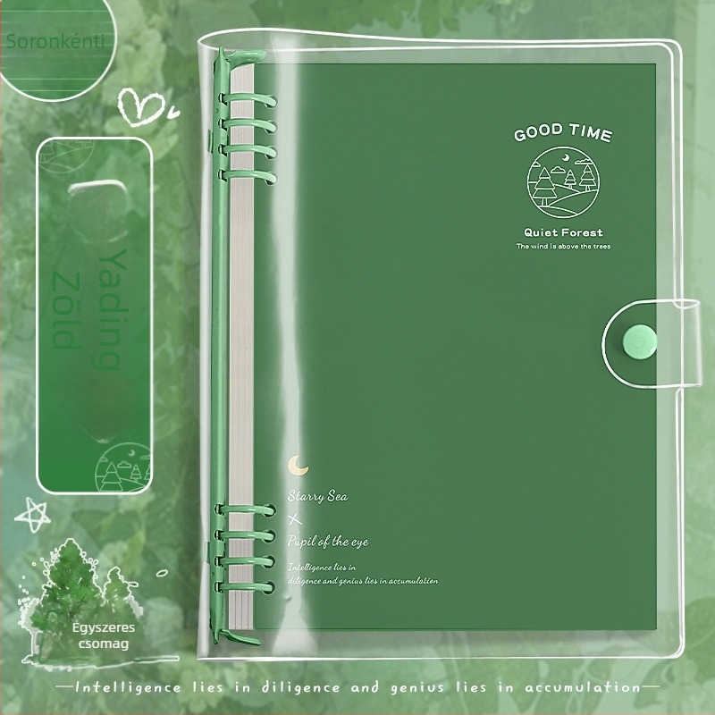 Kohara PP borítóval notesz, lazán kötött jegyzetfüzet, puha fedél, vastagabb kialakítás, INS-stílus, kivehető napló; papír 70 g/m² nyers fa rostból, 100–200 oldal