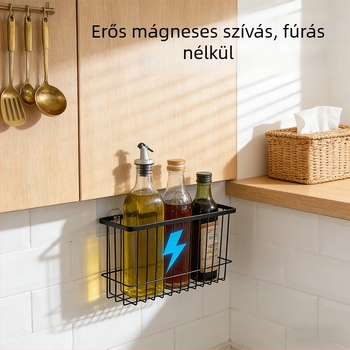 Konyhai mágneses tárolóállvány, oldalsó falra szerelhető, lyukasztás nélküli rögzítés az ajtó mögötti területhez
