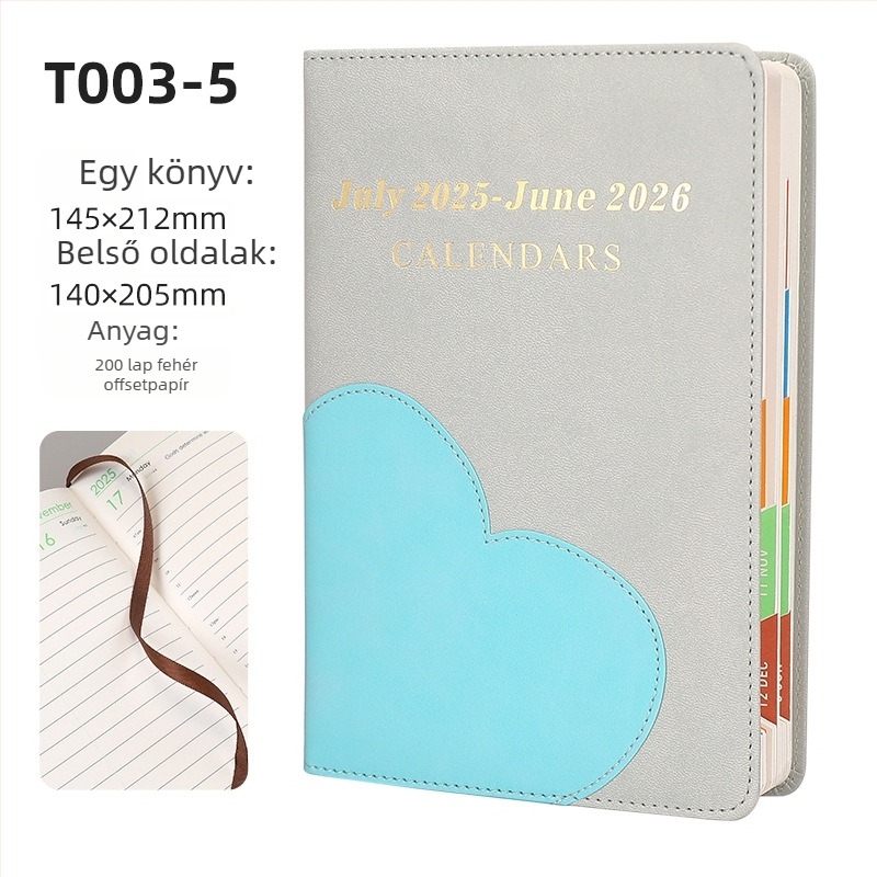 Notesz műbőr borítóval, zsinóros ragasztott kötés, Dowling papír, 80 g, 200–300 oldal