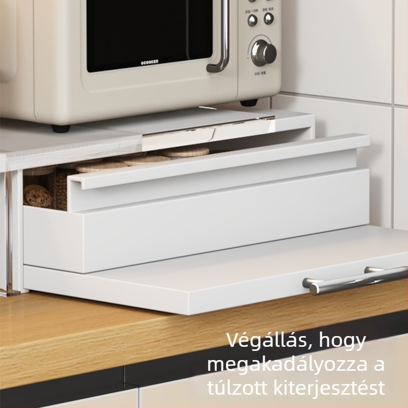Mikrohullámú sütő kihúzható fiókos rack, munkalapra kiterjesztés — anyag: szénacél, modell: Microwave drawer board, gyártás rajzok szerint