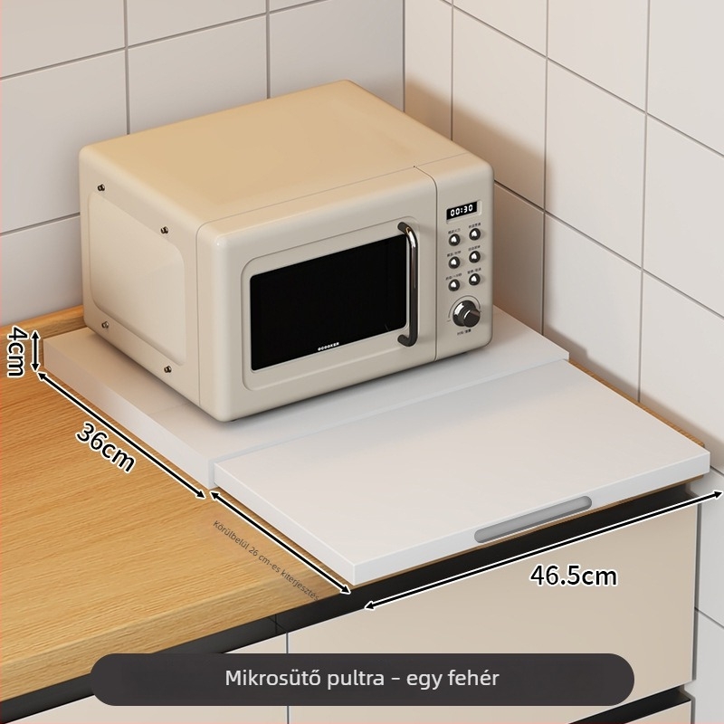 Mikrohullámú sütő kihúzható fiókos rack, munkalapra kiterjesztés — anyag: szénacél, modell: Microwave drawer board, gyártás rajzok szerint