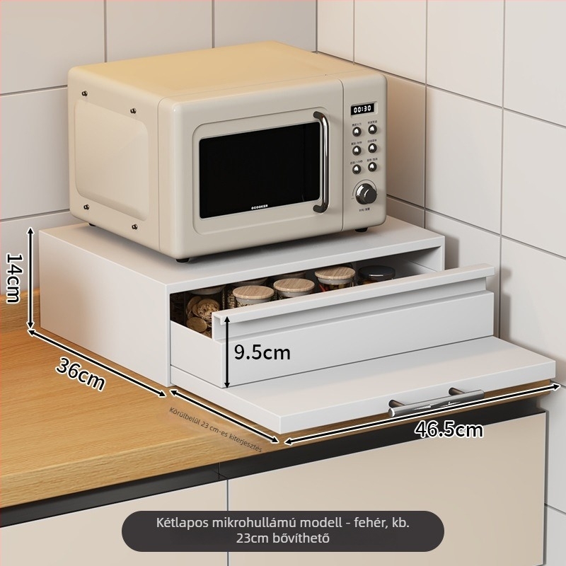 Mikrohullámú sütő kihúzható fiókos rack, munkalapra kiterjesztés — anyag: szénacél, modell: Microwave drawer board, gyártás rajzok szerint