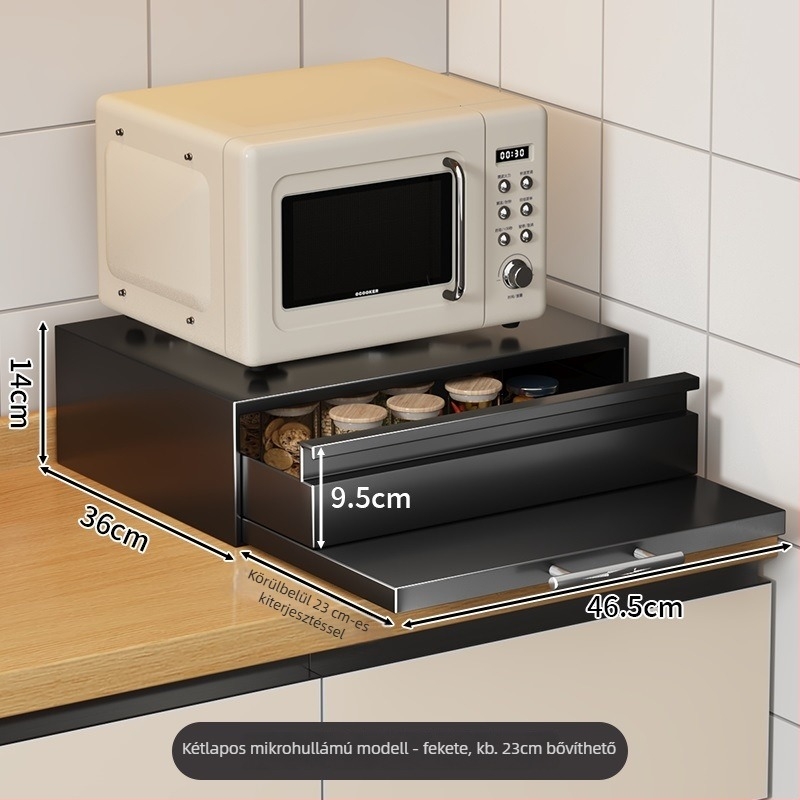 Mikrohullámú sütő kihúzható fiókos rack, munkalapra kiterjesztés — anyag: szénacél, modell: Microwave drawer board, gyártás rajzok szerint