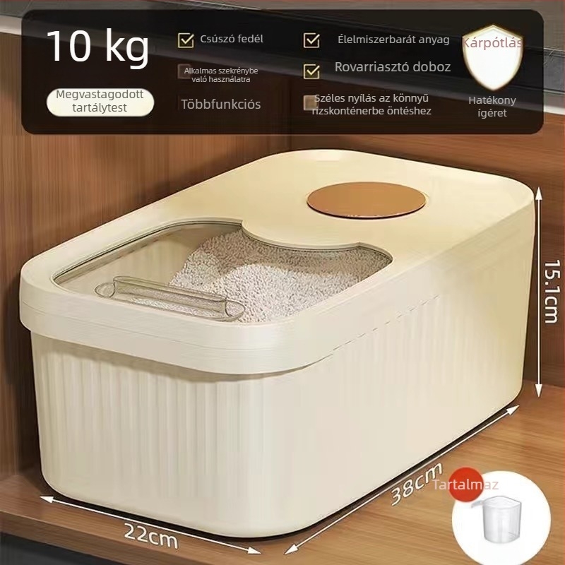 Gabonafélék tárolására szolgáló doboz, négyzet alakú műanyag tartály, 5L+ kapacitás, liszt és gabonafélék számára