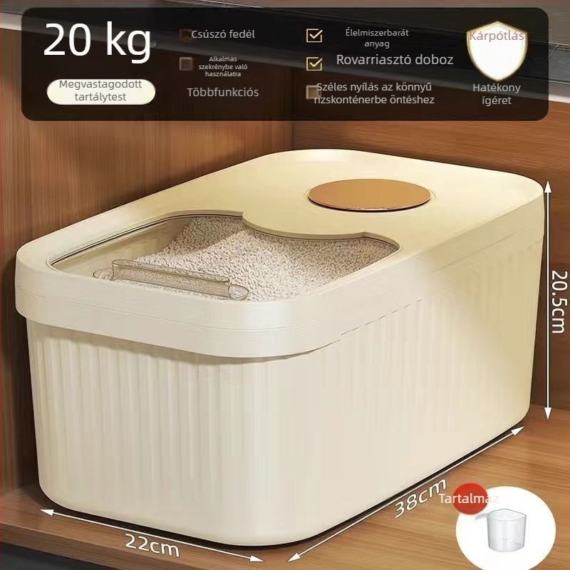 Gabonafélék tárolására szolgáló doboz, négyzet alakú műanyag tartály, 5L+ kapacitás, liszt és gabonafélék számára
