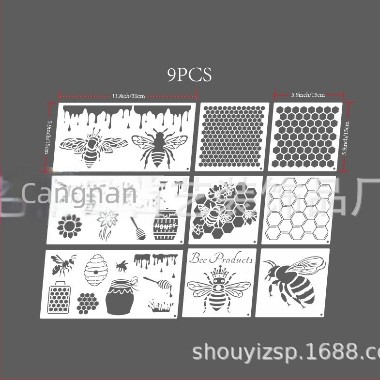 10 darab hexagonális méhsejt festő sablon – műanyag, modern egyszerű stílus, kézzel készített – First art
