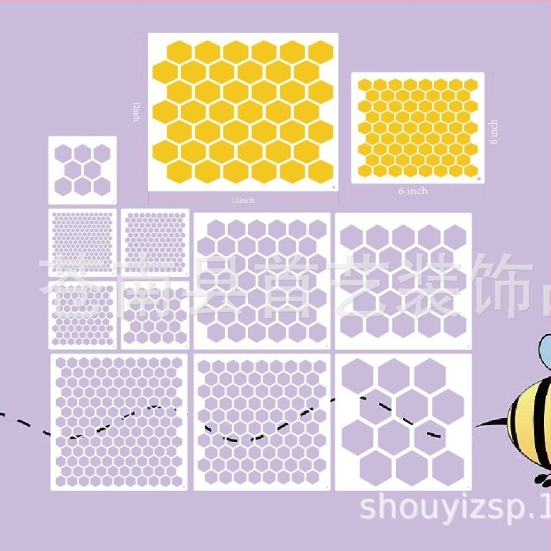 10 darab hexagonális méhsejt festő sablon – műanyag, modern egyszerű stílus, kézzel készített – First art