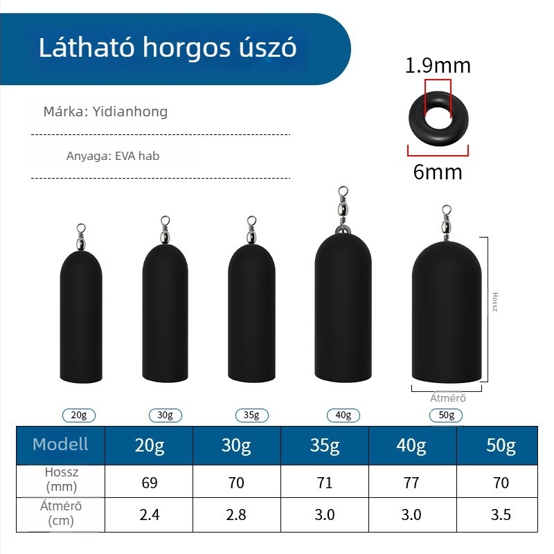 Golyó alakú láb nélküli horog habos úszóval és tartozékokkal az aknához