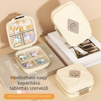 Tablettás doboz, hordozható heti 7 napos, kétszintes, 7 rekeszes, nedvességálló, forgatható fedél