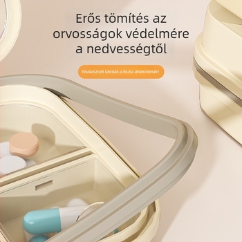 Tablettás doboz, hordozható heti 7 napos, kétszintes, 7 rekeszes, nedvességálló, forgatható fedél