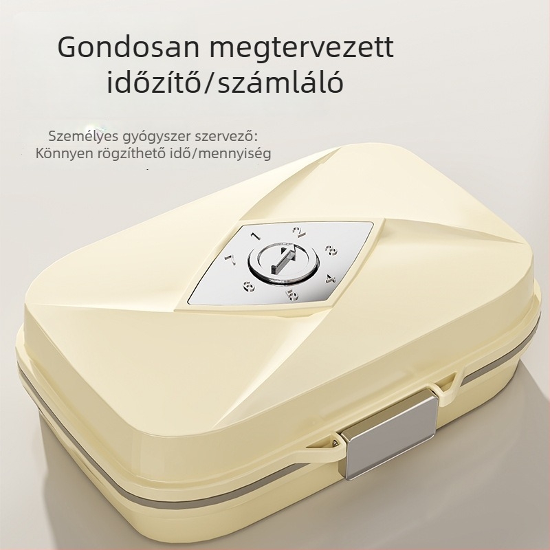 Tablettás doboz, hordozható heti 7 napos, kétszintes, 7 rekeszes, nedvességálló, forgatható fedél