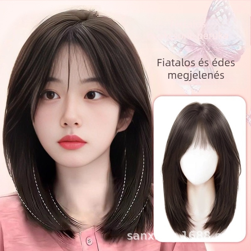 Női rövid paróka, természetes bob frizura, középső part, anti-aging hatás, hőálló rostok