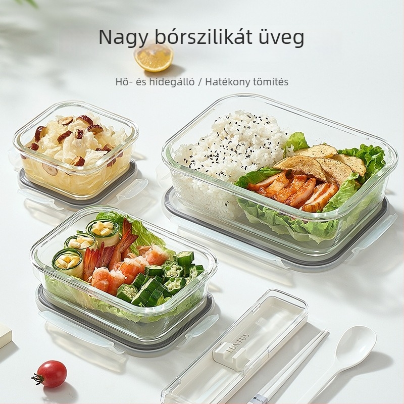 Asvel üveg ebédhordó – Bento stílusú, mikrohullámú sütőben és hűtőben használható, irodai dolgozóknak és diákoknak