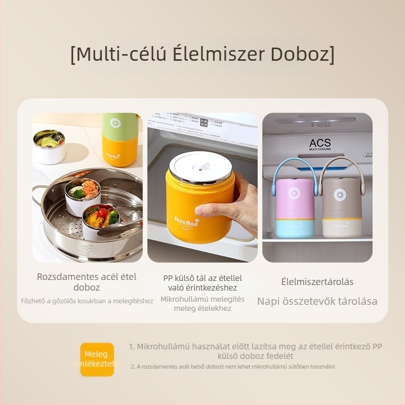 304 rozsdamentes acél ebédes doboz, duplafalú, szivárgásmentes, 800–1000 ml