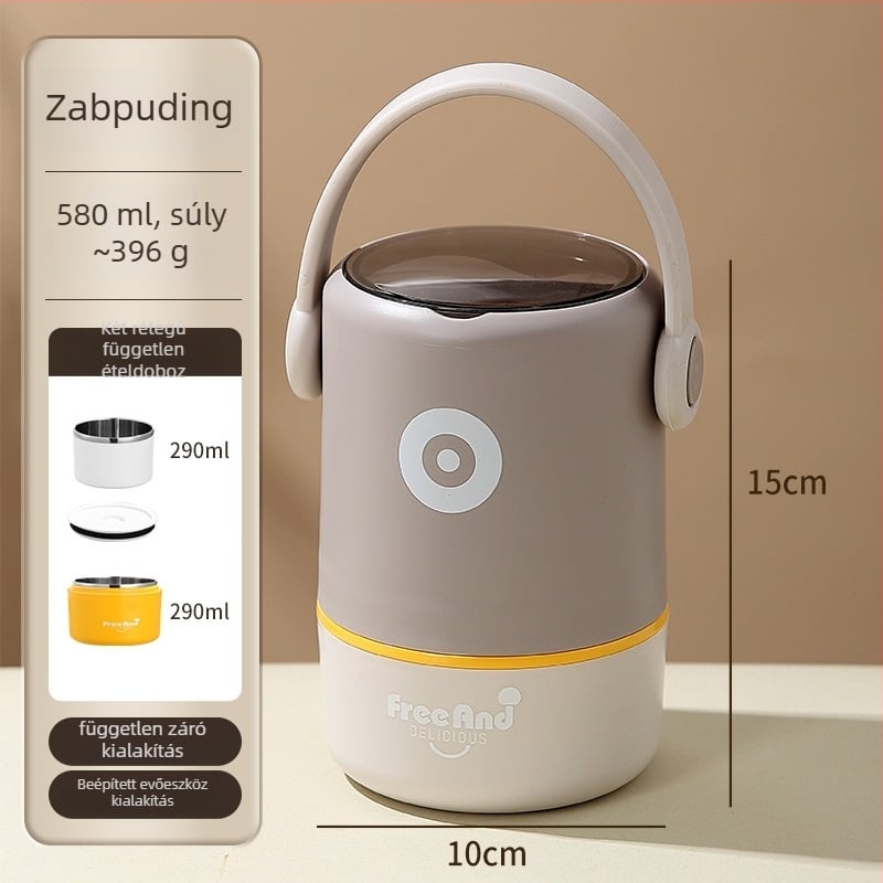 304 rozsdamentes acél ebédes doboz, duplafalú, szivárgásmentes, 800–1000 ml