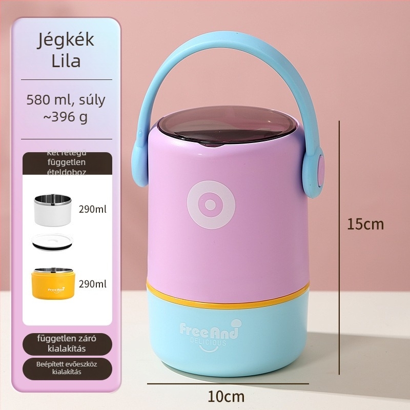 304 rozsdamentes acél ebédes doboz, duplafalú, szivárgásmentes, 800–1000 ml