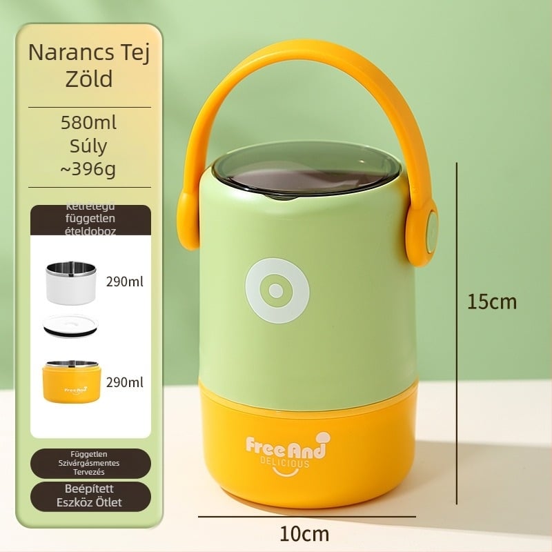 304 rozsdamentes acél ebédes doboz, duplafalú, szivárgásmentes, 800–1000 ml