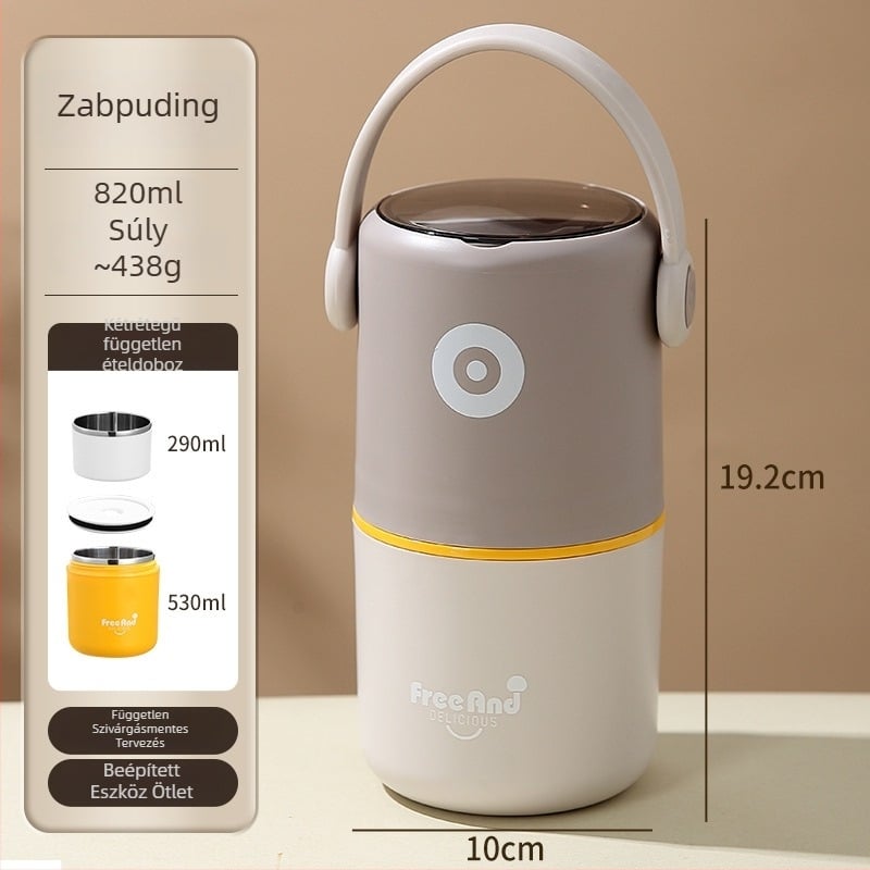 304 rozsdamentes acél ebédes doboz, duplafalú, szivárgásmentes, 800–1000 ml