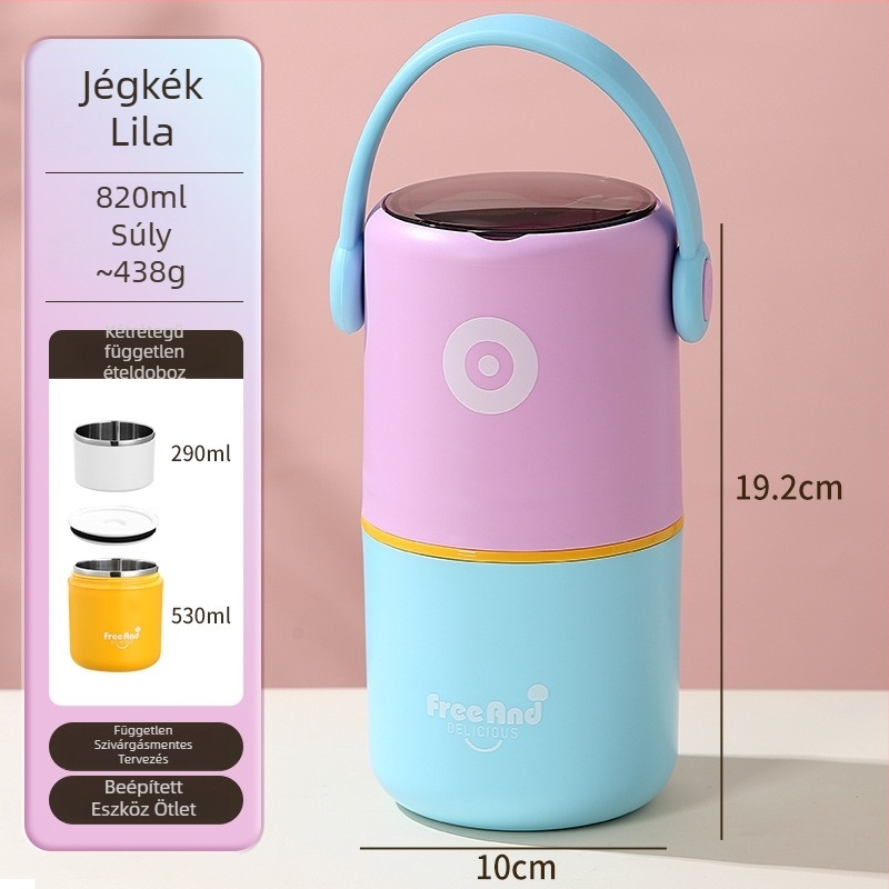 304 rozsdamentes acél ebédes doboz, duplafalú, szivárgásmentes, 800–1000 ml
