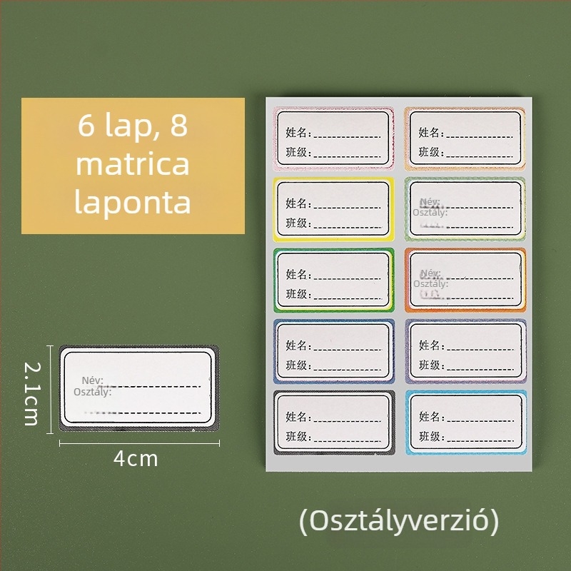 Wan Jing önöntapadós névfeliratok, aranyos stílus, nyomtatási kivitel, 6 darabos csomag