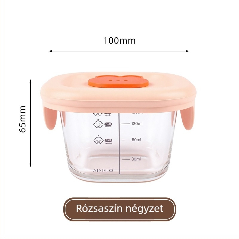 Gőzölhető babaélelmiszer-tál mérőskálával, kör alakú boroszilikát üveg, mikrohullámú sütőben használható, kapacitás 300 ml alatt