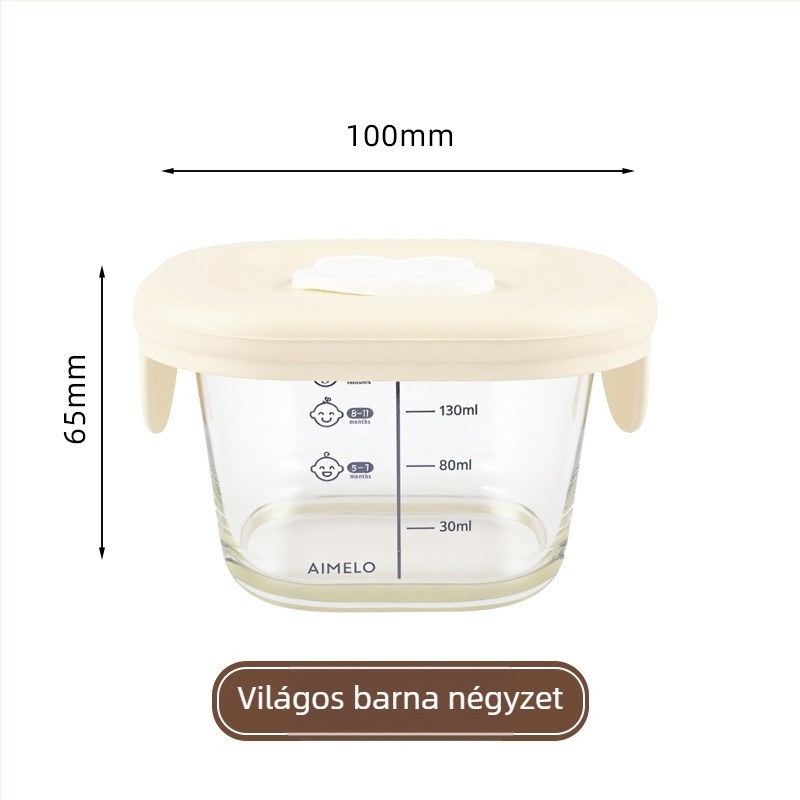 Gőzölhető babaélelmiszer-tál mérőskálával, kör alakú boroszilikát üveg, mikrohullámú sütőben használható, kapacitás 300 ml alatt