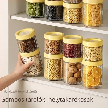 Üvegből készült zárható edény – kerek, nedvességálló konyhai tároló kávészemek, dió és tea számára, 301–500 ml, modern minimalist stílus