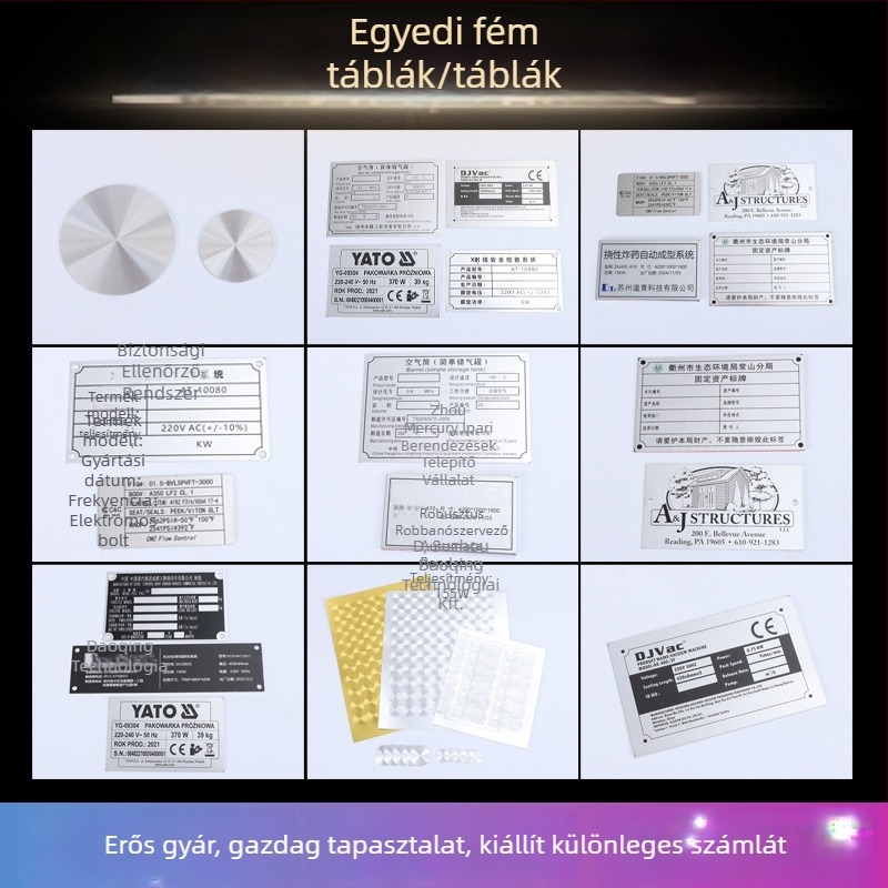 Fém névtábla - alumínium ötvözet, szitanyomás, biztonsági jelzés háztartási készülékekhez