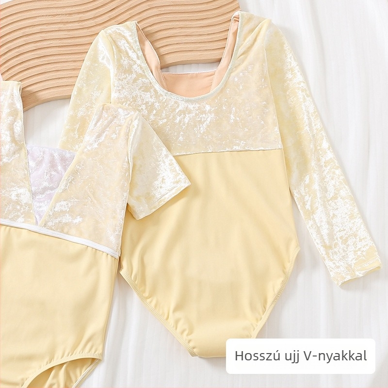 Bársonyos balett egyrészes gyerekruha lányoknak, hosszú ujjú, 3–8 évesek