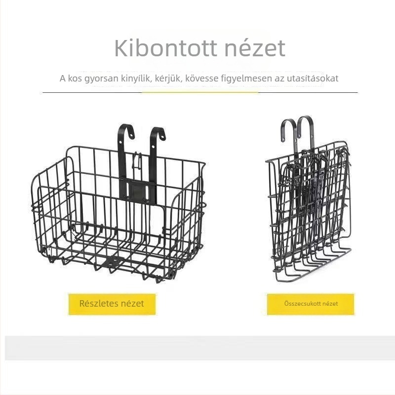 Kerékpárkosár, összecsukható kivitel, vas anyag, univerzális illeszkedés