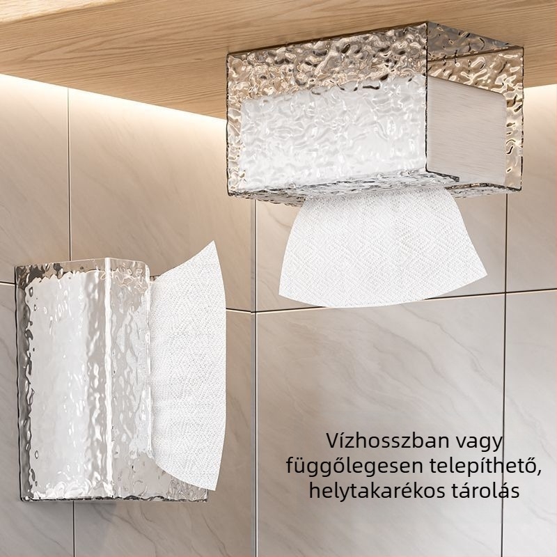 Fali akril szalvétatartó jégkristály mintával fürdőszobába és konyhába; könnyed luxus stílus; többfunkciós.