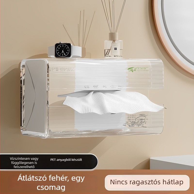 Nedves törlőkendő tároló doboz, falra szerelhető, fúrás nélkül, skandináv stílusú vécépapírdoboz, megfizethető luxus