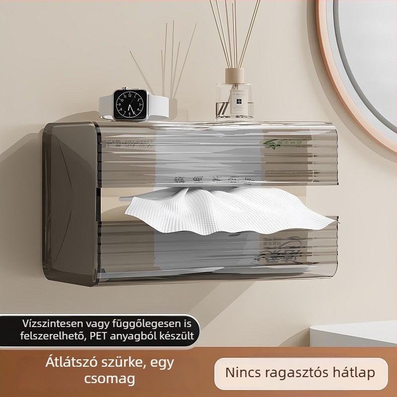 Nedves törlőkendő tároló doboz, falra szerelhető, fúrás nélkül, skandináv stílusú vécépapírdoboz, megfizethető luxus